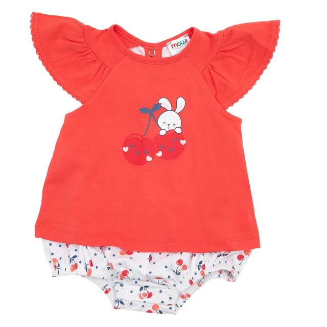 Pagliaccetto jersey bimba ciliegie corallo bianco