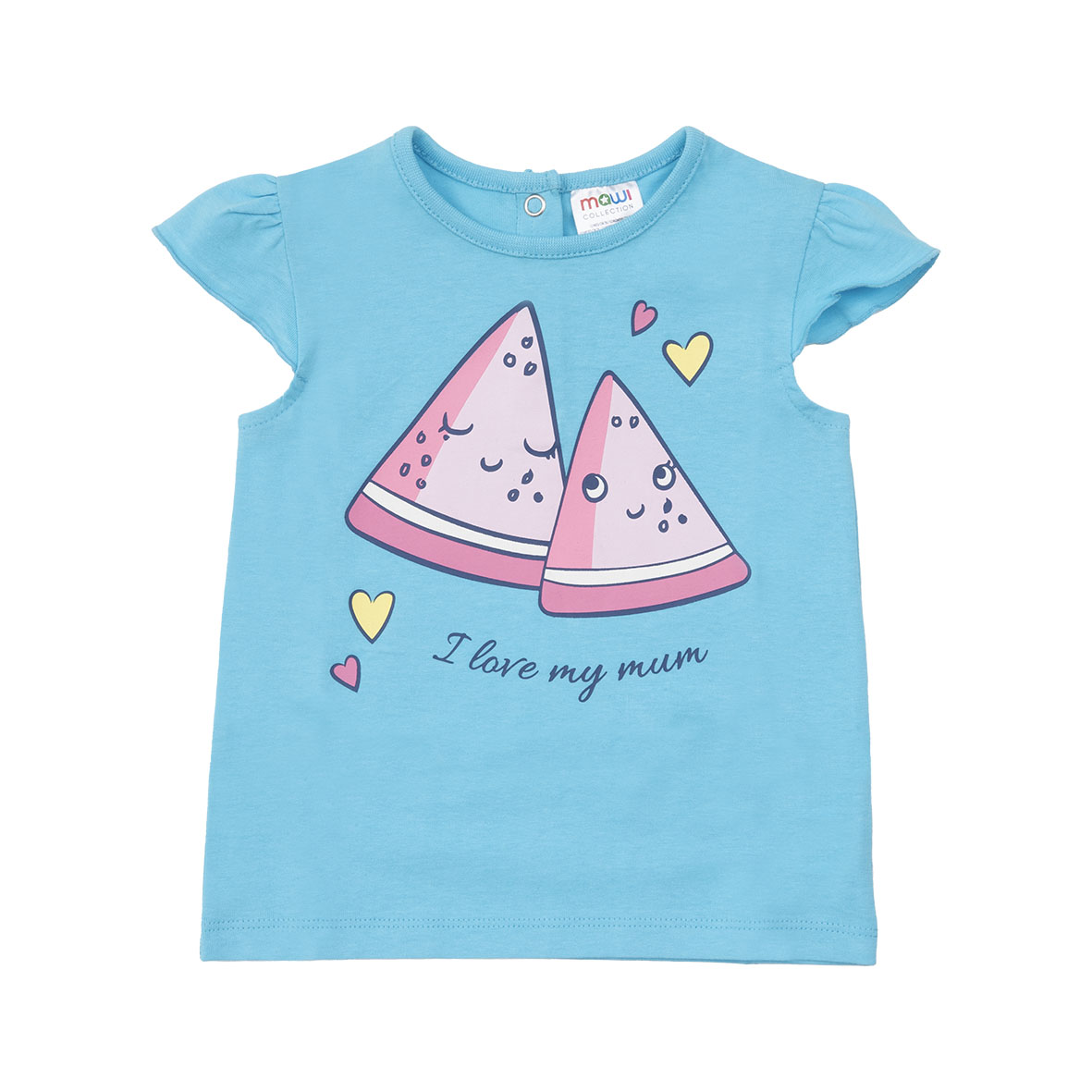 Canotta bimba jersey azzurra stampata con frill