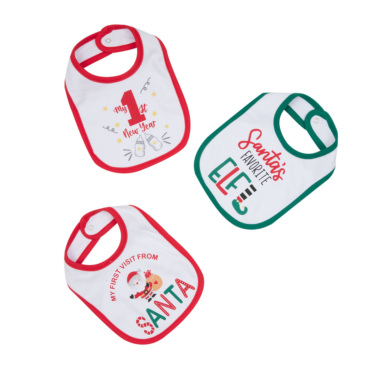 Toys Center Baby Christmas 3 bavaglini con bottone natalizi