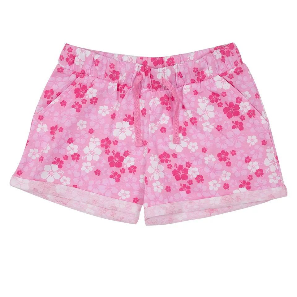 Short jersey bimba rosa floreale con tasche