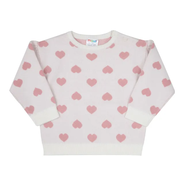 Maglia Tricot Bimba Panna Cuoricini Girocollo in Tricot