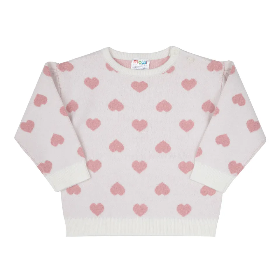 Maglia Tricot Bimba Panna Cuoricini Girocollo in Tricot