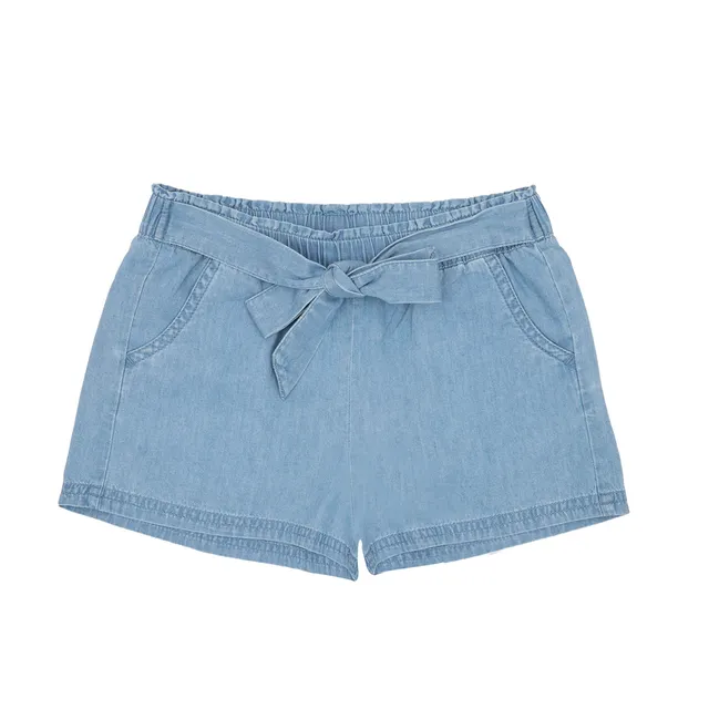 Shorts bambina denim chiaro chambray con tasche