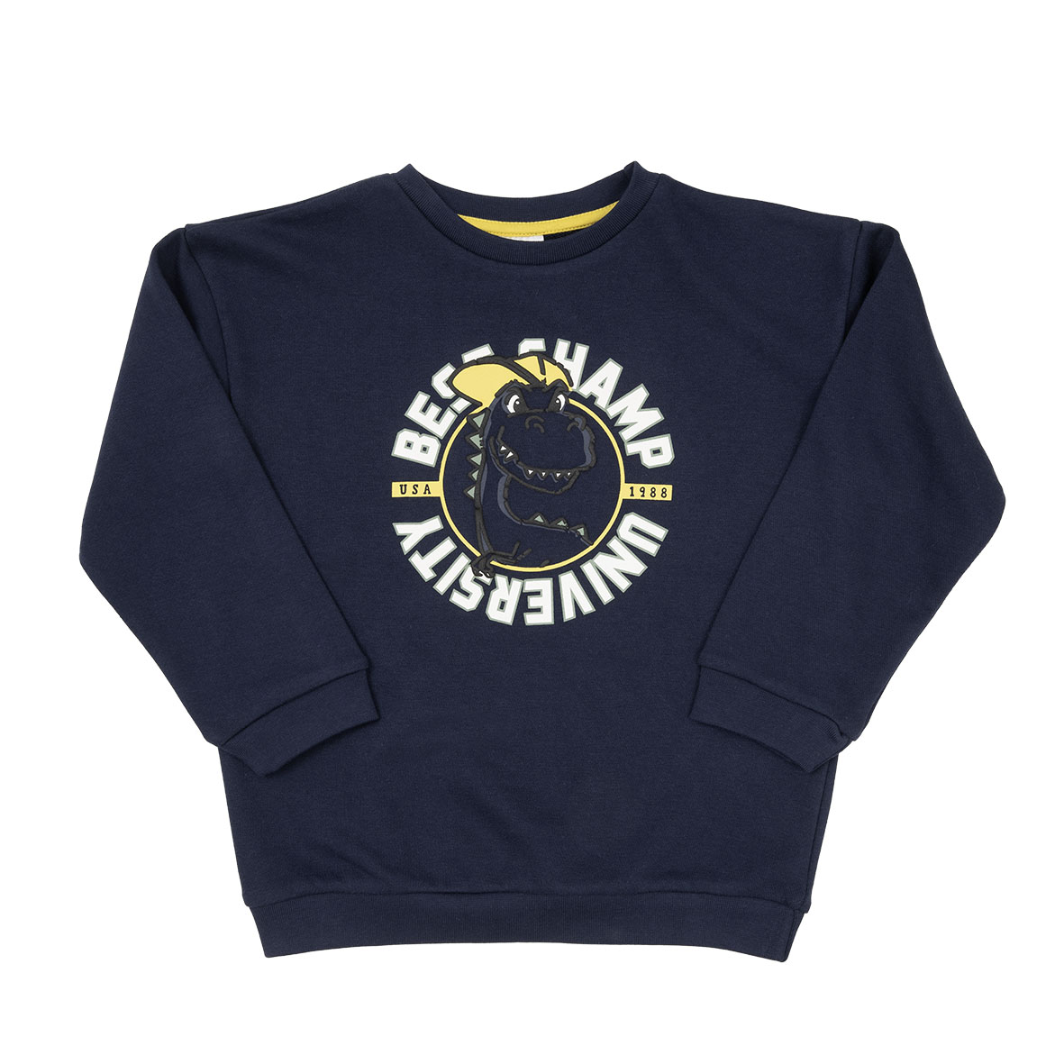 Felpa Bimbo Blu Scuro Stampa Dino Cotone