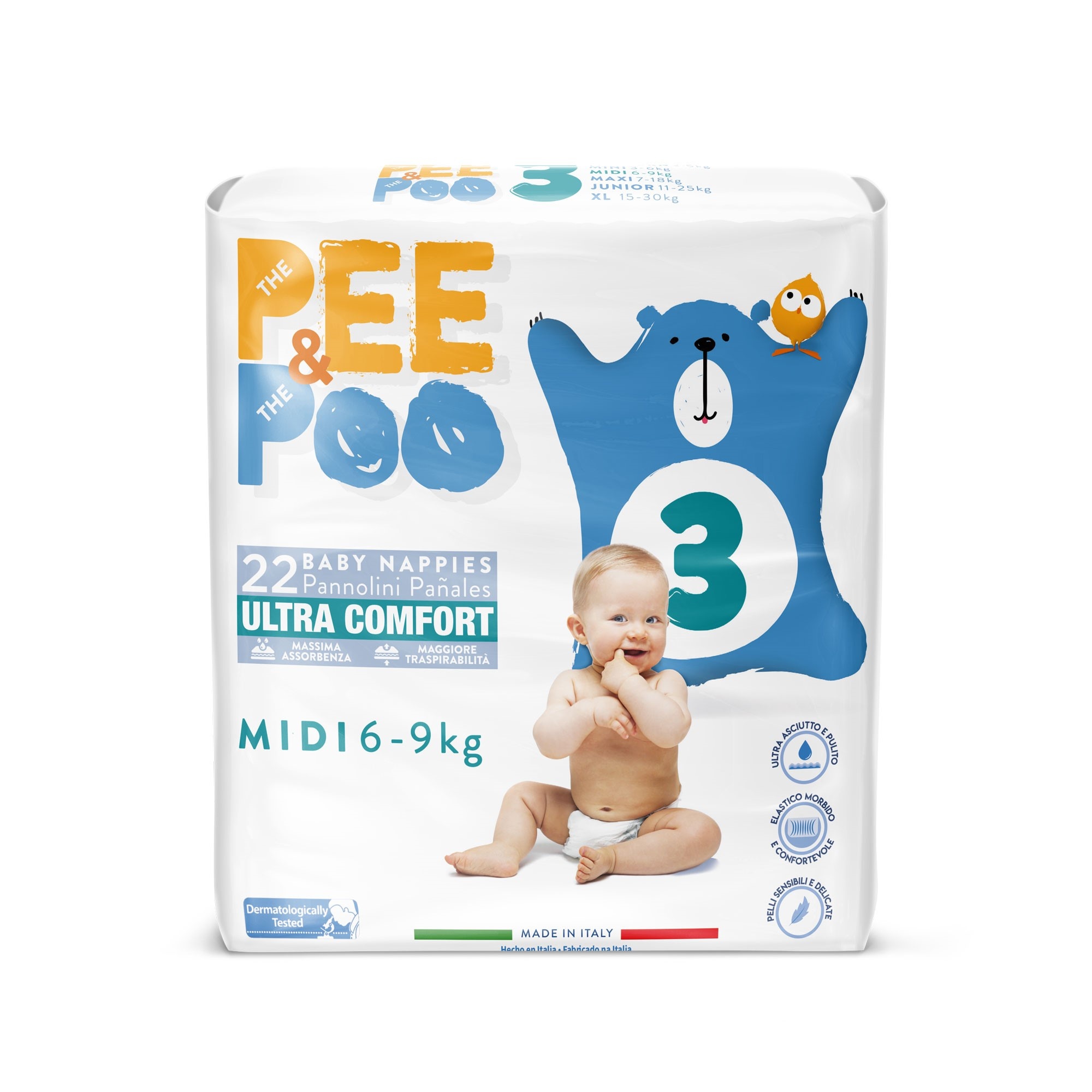 Pee & Poo Ultrafit Midi Taglia 3 Pannolini 22 Pezzi