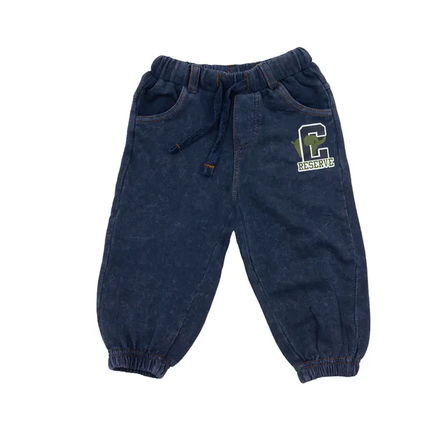 Pantalone Bimbo Finto Denim Blu Tasche Cotone