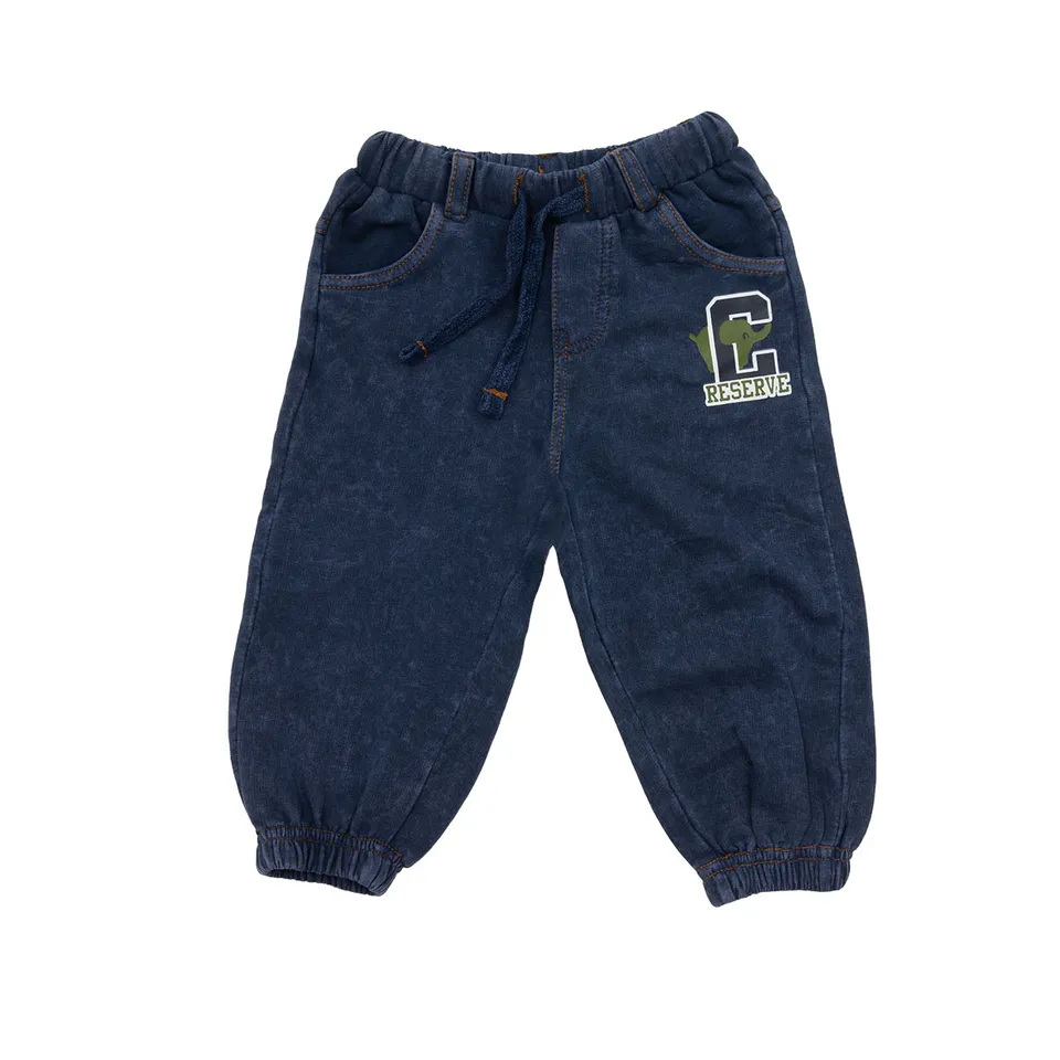 Pantalone Bimbo Finto Denim Blu Tasche Cotone