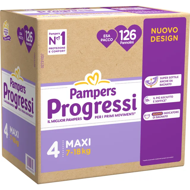 Pampers Progressi pannolini Maxi taglia 4 7-18 kg x126