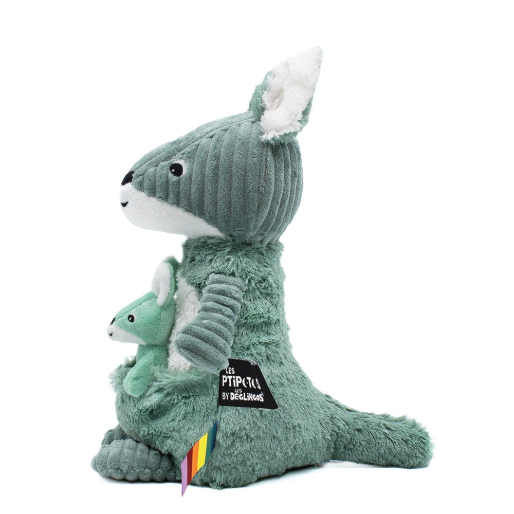 Les Deglingos Allezou peluche canguro verde mamma e bebè