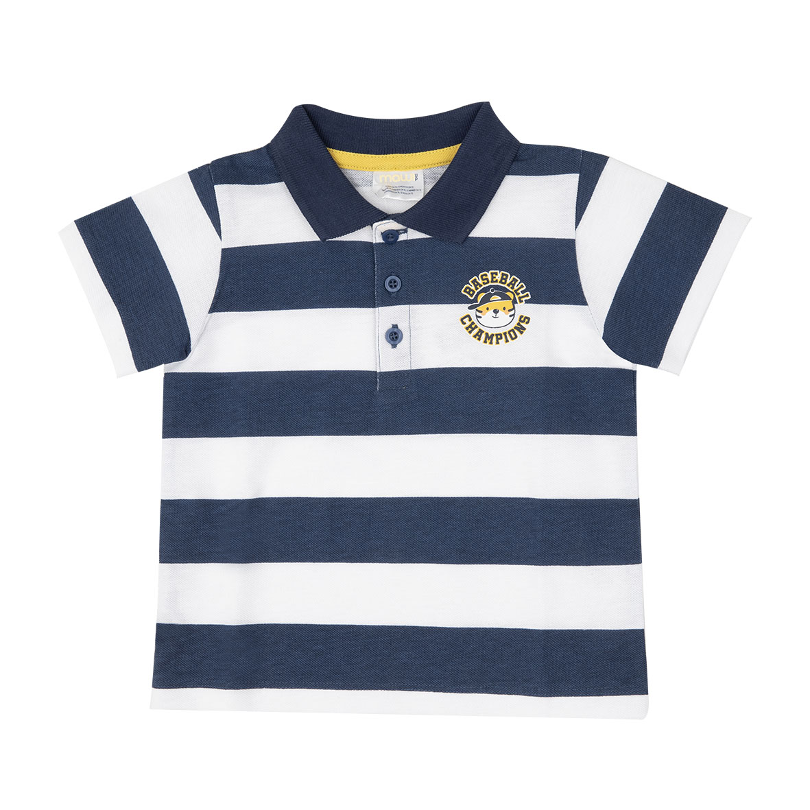 Polo Piquet bimbo bianca blu stampa baseball