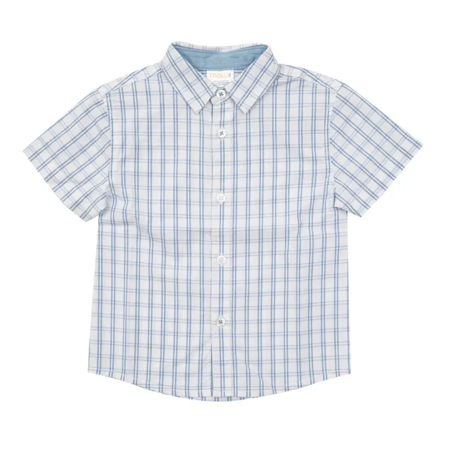 Camicia bimbo scozzese bianca azzurra mezza manica