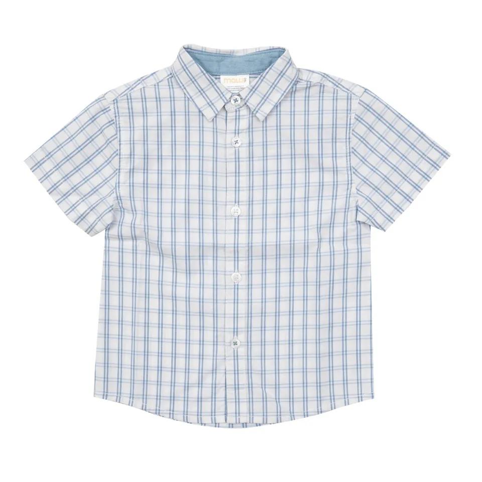 Camicia bimbo scozzese bianca azzurra mezza manica