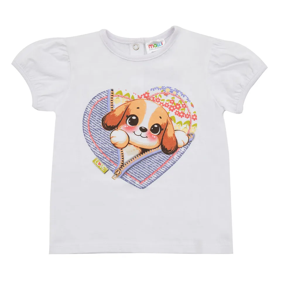 Toys Center Baby Jersey t-shirt bimba bianca cagnolino