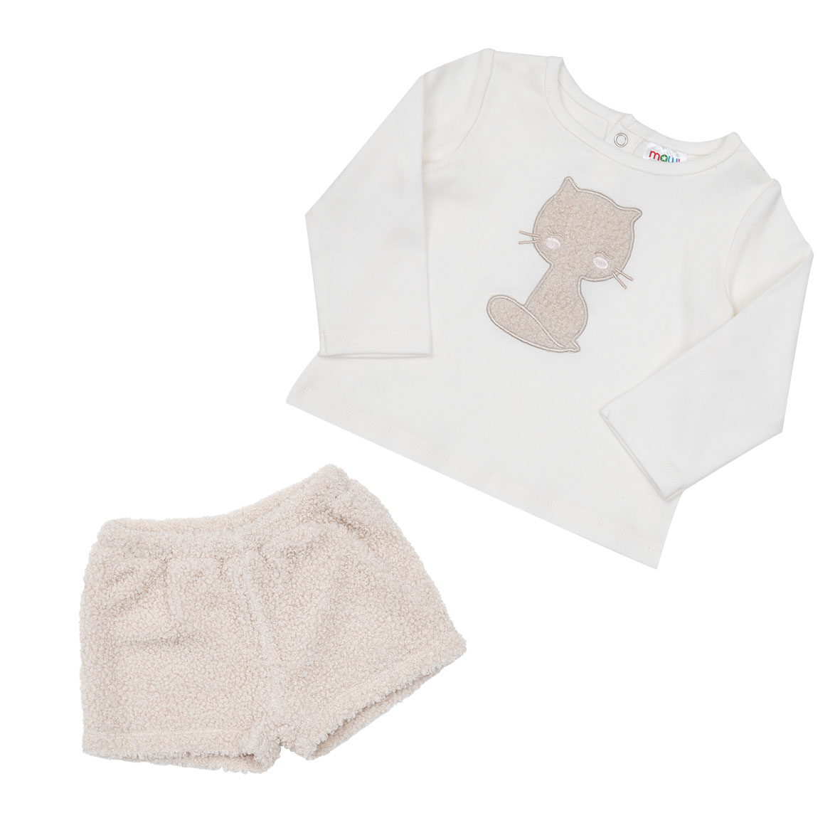 Toys Center Baby completo bimba maglia + short bianco beige