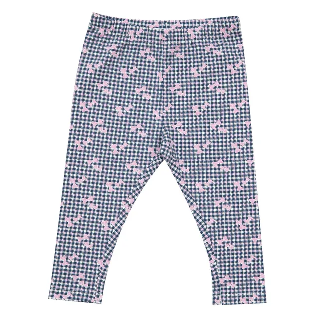 Legging Bimba Quadretti Bianchi Neri Fiocchetti Rosa Stretch