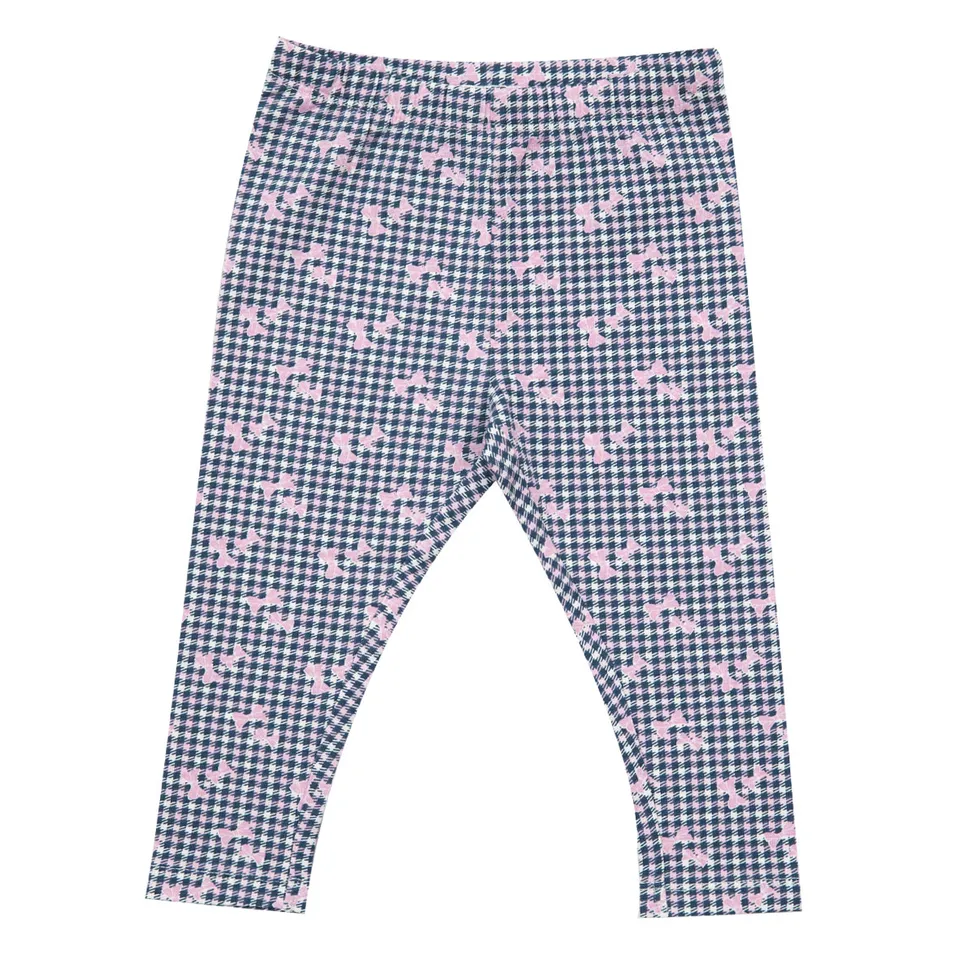 Legging Bimba Quadretti Bianchi Neri Fiocchetti Rosa Stretch