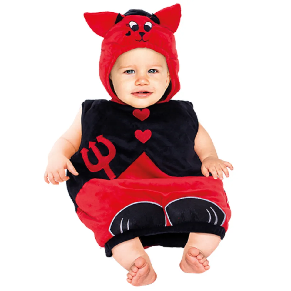 Costume Halloween diavoletto baby 6-12 mesi rosso velluto