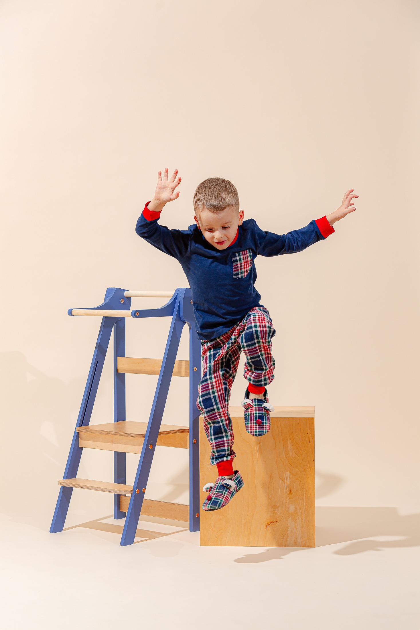 The Dida Torre Apprendimento Montessori Pieghevole Blu Legno