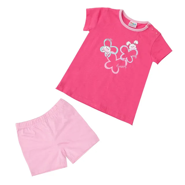 Pigiama Estivo Due Pezzi Bimba Rosa Coniglietti Jersey