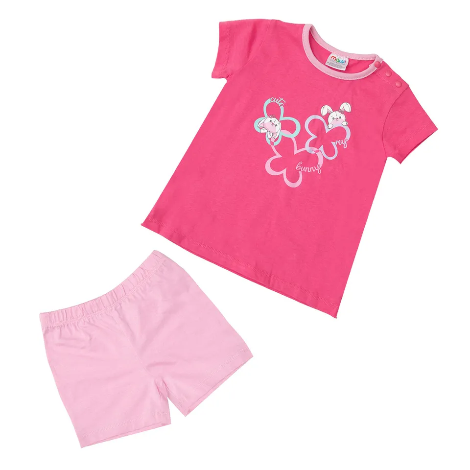 Pigiama Estivo Due Pezzi Bimba Rosa Coniglietti Jersey
