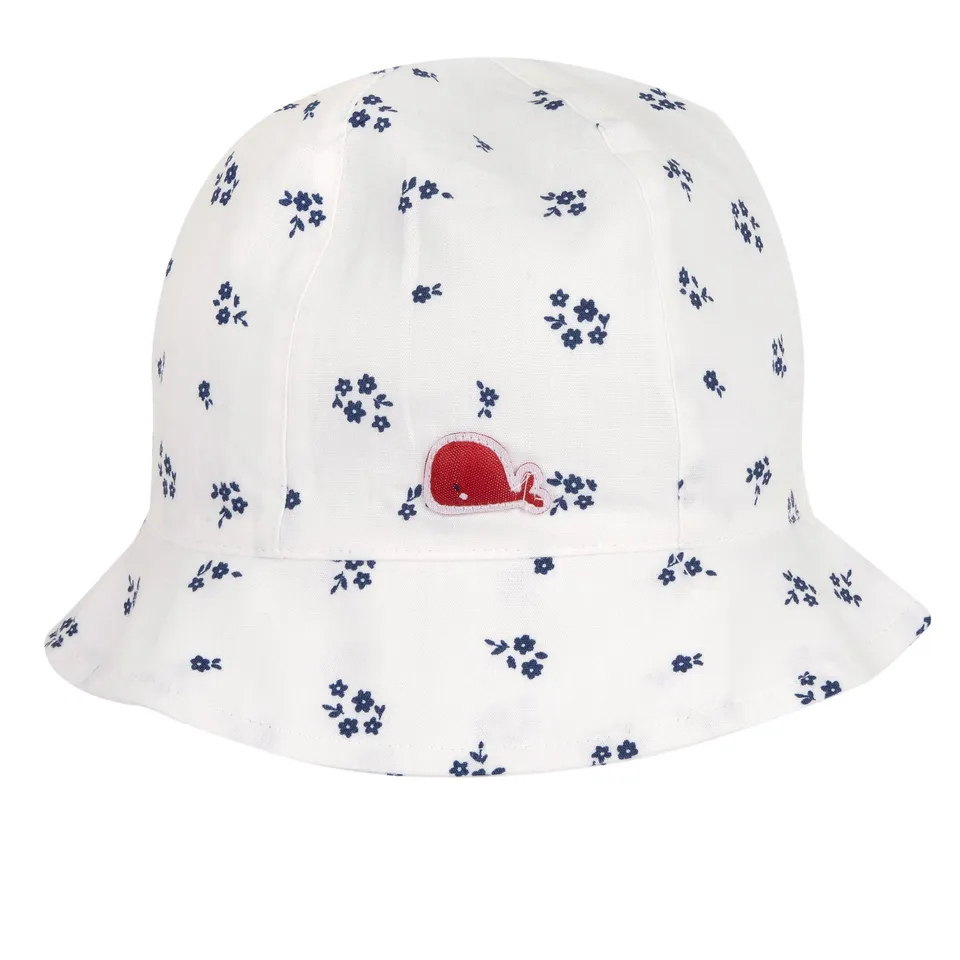 Chicco cappello pescatore bimba bianco fiori blu cotone
