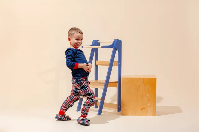 The Dida Torre Apprendimento Montessori Pieghevole Blu Legno