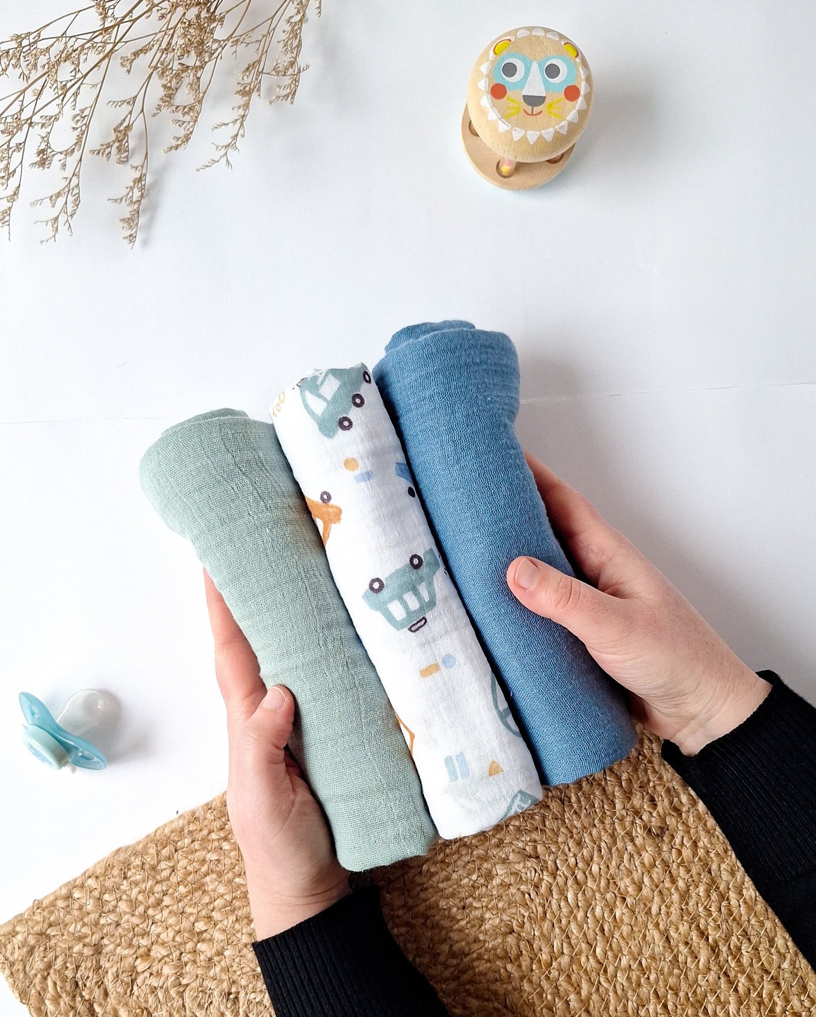 M'Amélie Creations Set 3 Mussoline Cotone Neonato Multiuso