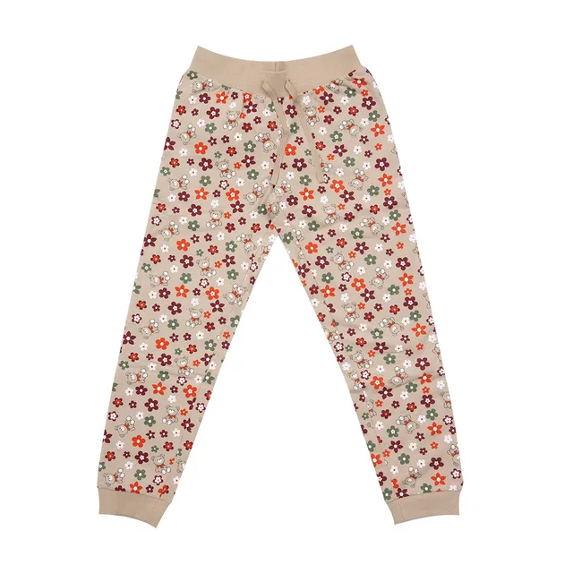 Mawi pantalone felpa beige fiori con costine morbide