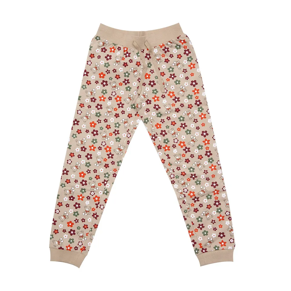 Mawi pantalone felpa beige fiori con costine morbide
