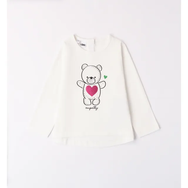 iDO Maglietta Girocollo Bimba Panna con Orso Cotone