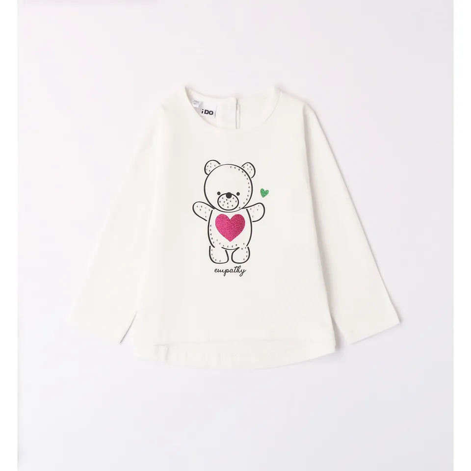 iDO Maglietta Girocollo Bimba Panna con Orso Cotone