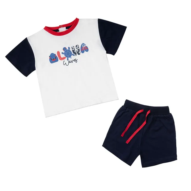 Set bimbo maglietta e pantaloncino bianco blu estate