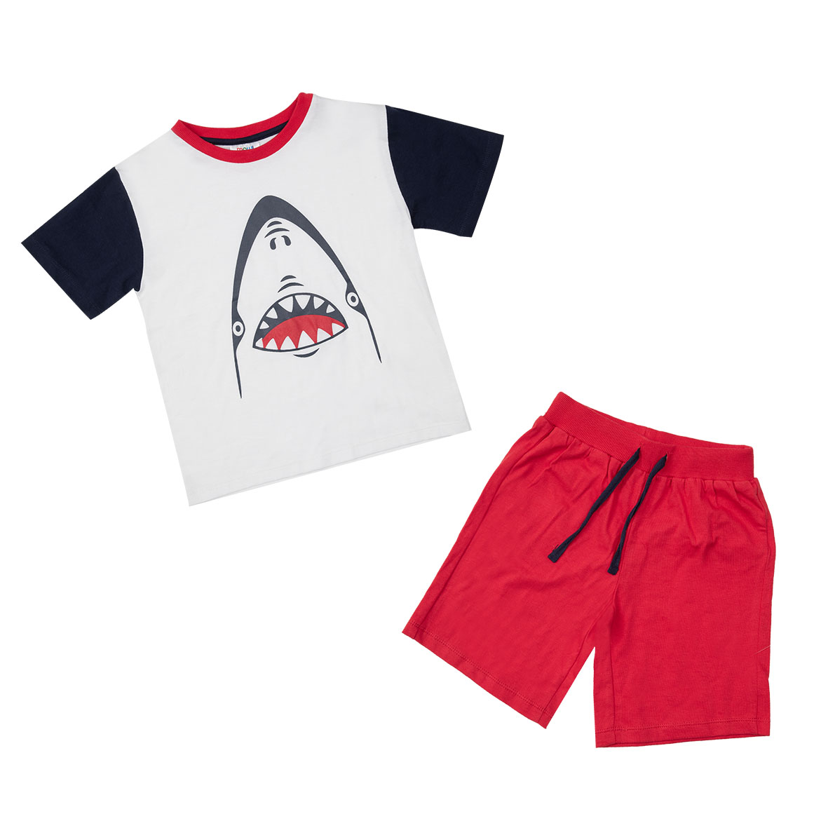 Shark set maglietta + pantaloncino bianco rosso bimbo