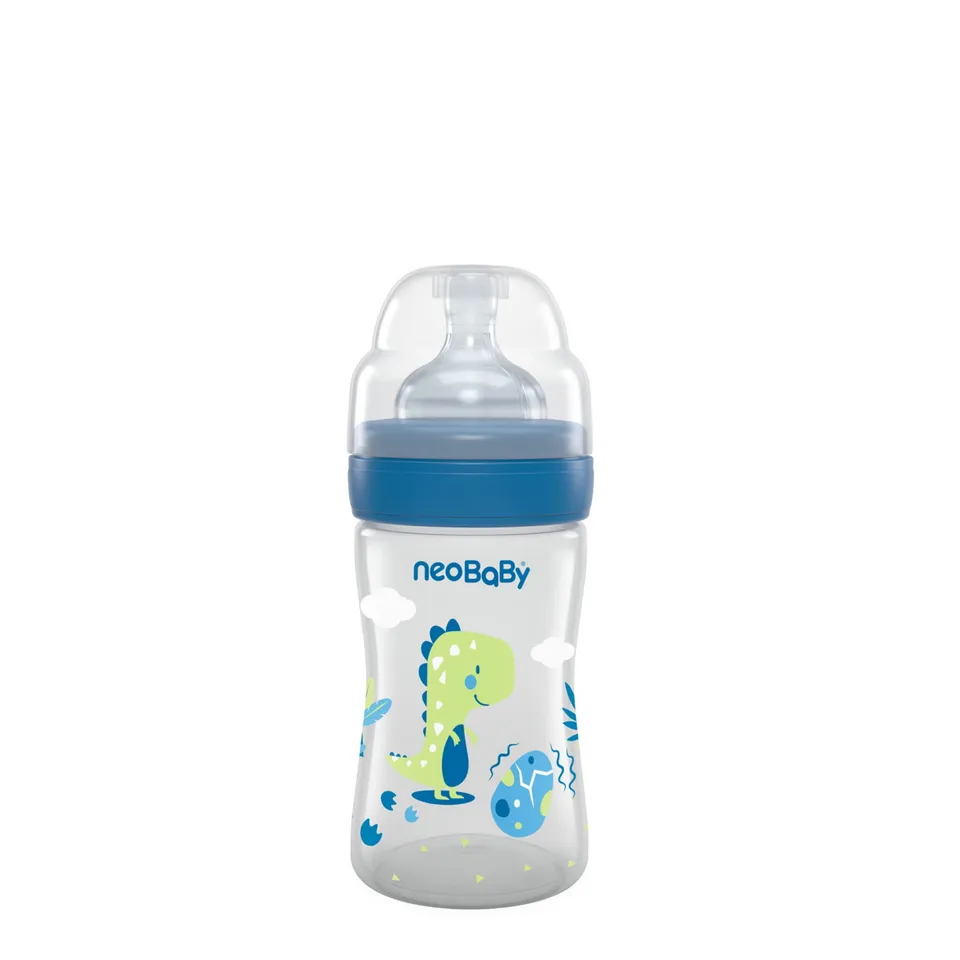 Neobaby biberon collo largo 150 ml silicone blu 0m+