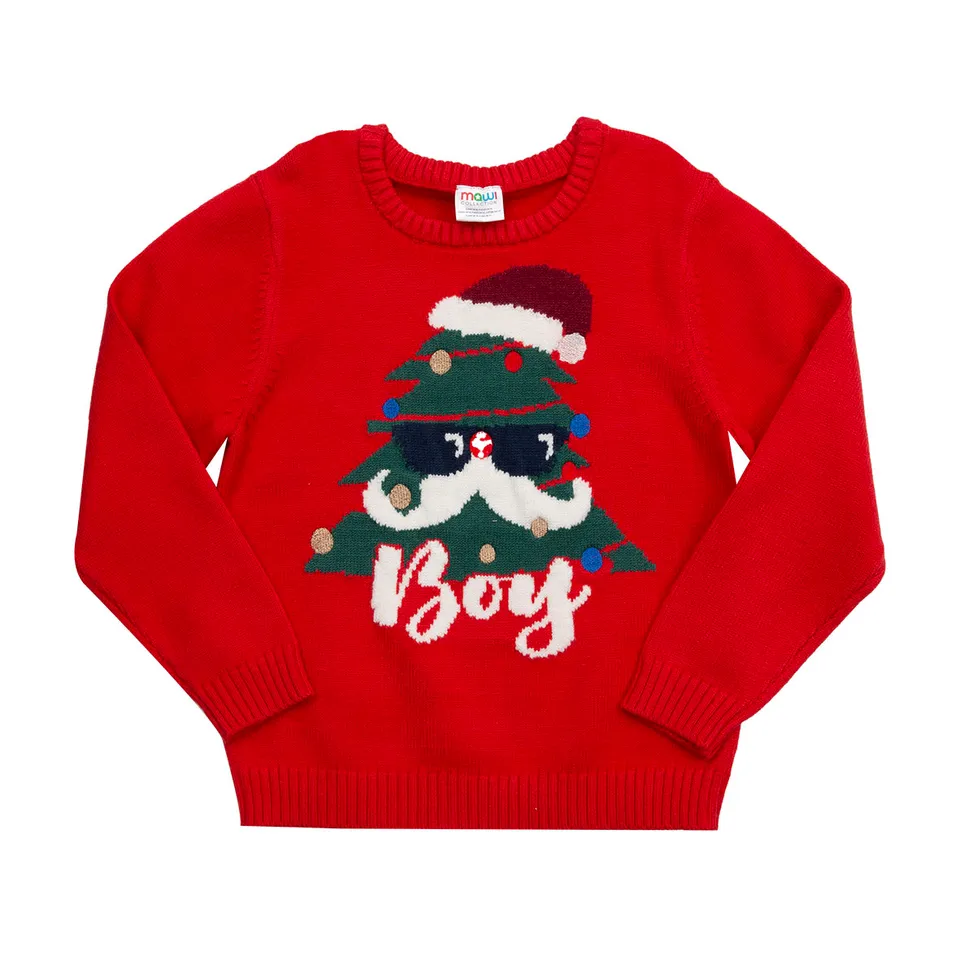 Mawi Family Intarsio Maglia Tricot Bimba Rossa Viscosa