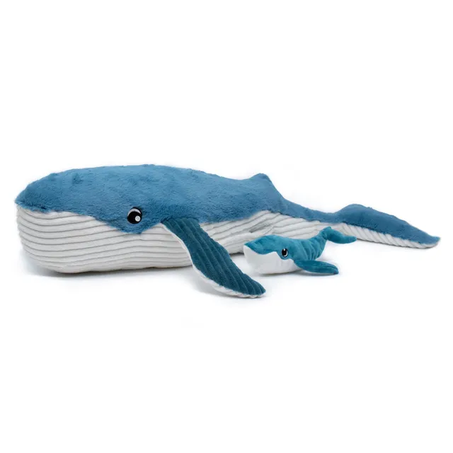 Les Deglingos Ptipotos Gravillou peluche balena mamma bebè blu 75cm