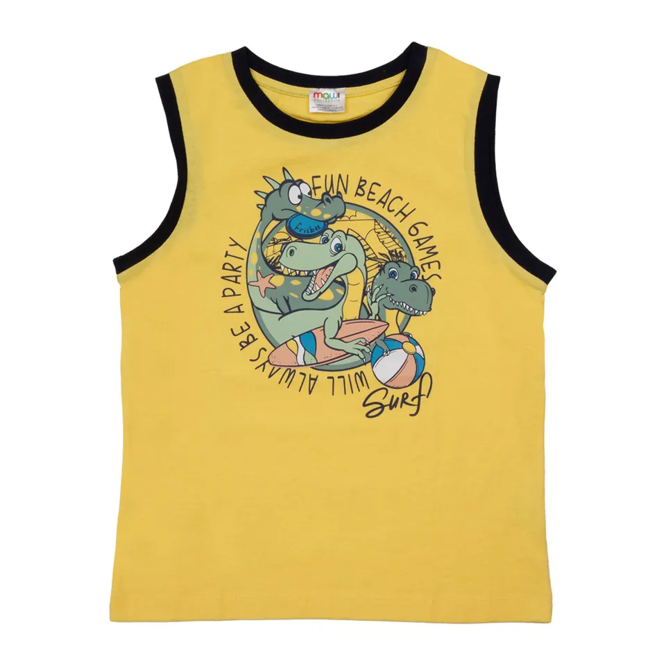 Canotta jersey cotone bambina con stampa costine contrasto