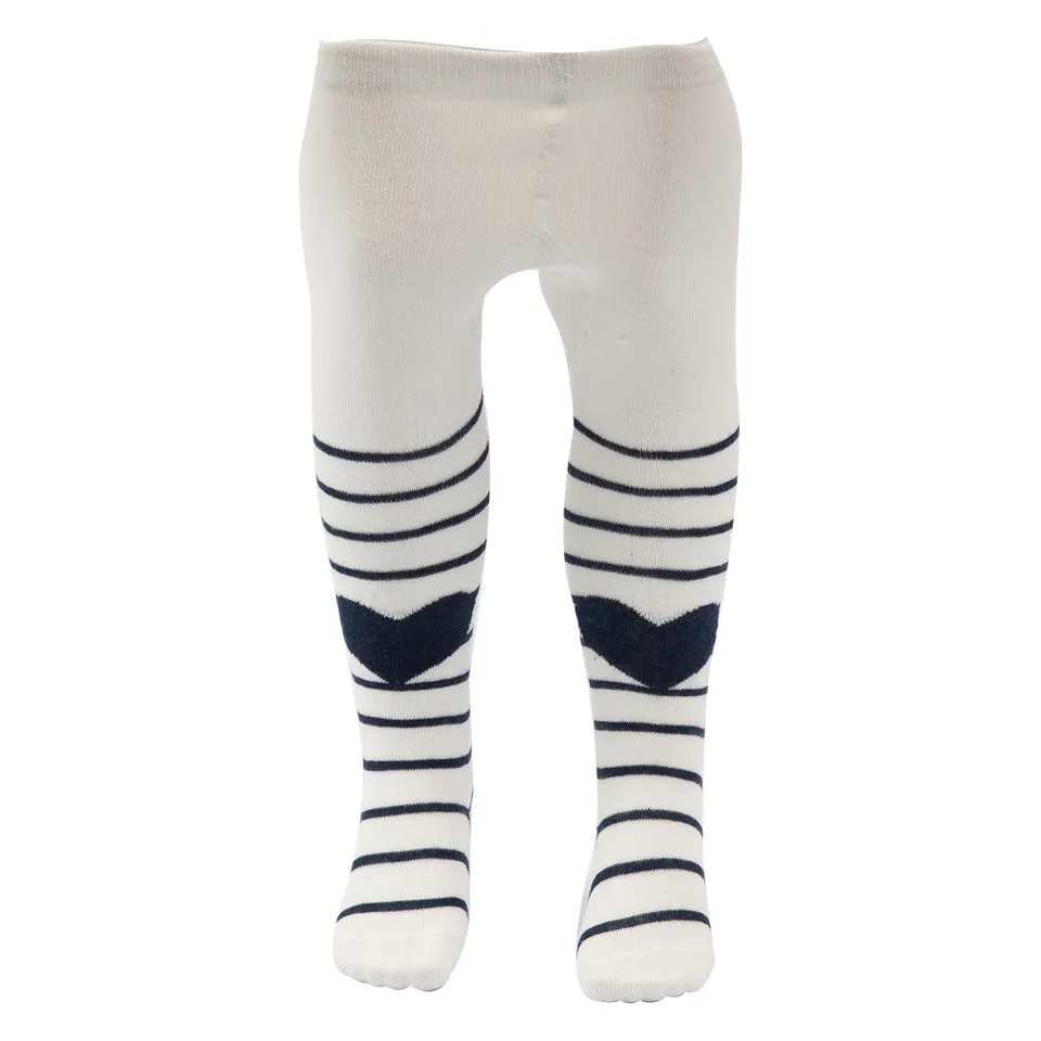 Mawi collant bimba cuore righe cotone panna blu