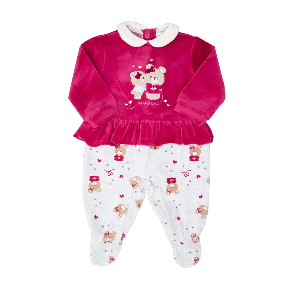 Tutina Ciniglia Neonata Volant Orsetti Fucsia Grigia