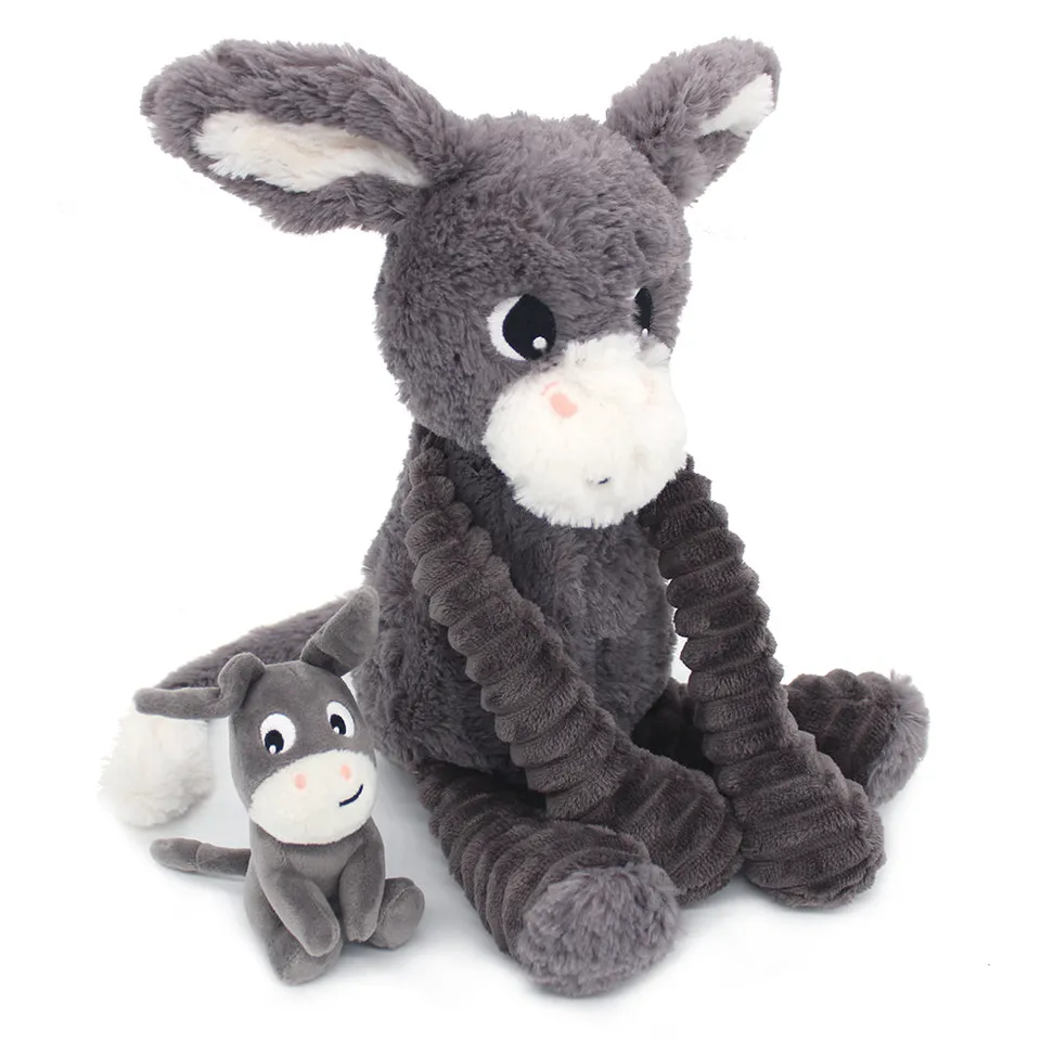 Les Deglingos Ptipotos Poitou Peluche Asinello Mamma e Bebè Grigio