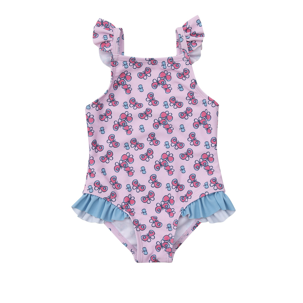 Mawi Farfalle costume intero bambina rosa con rouche