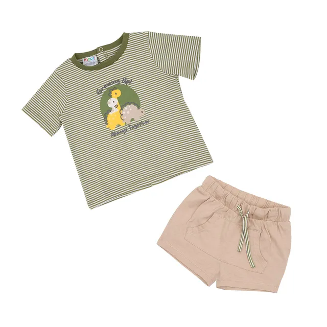 Completino Dino verde marrone t-shirt + short bimbo