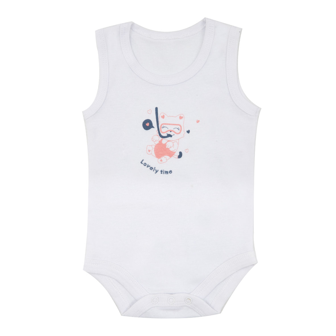 Body Canotta Bimba Bianco Stampa Gattino Costina