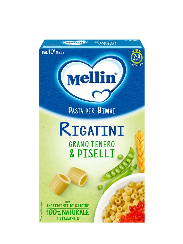 Mellin Pasta Bimbi rigatini grano piselli 280 g dai 10 mesi
