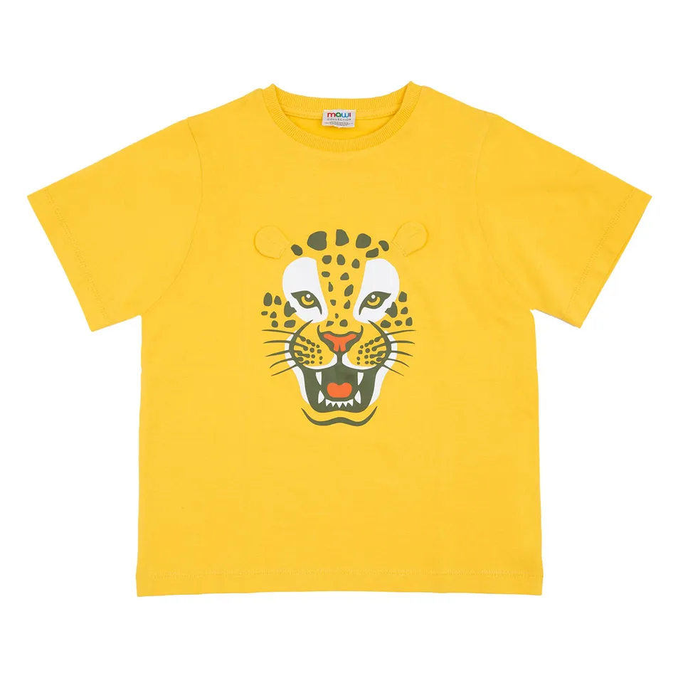 T-shirt bimbo jersey gialla stampa tigre girocollo casual