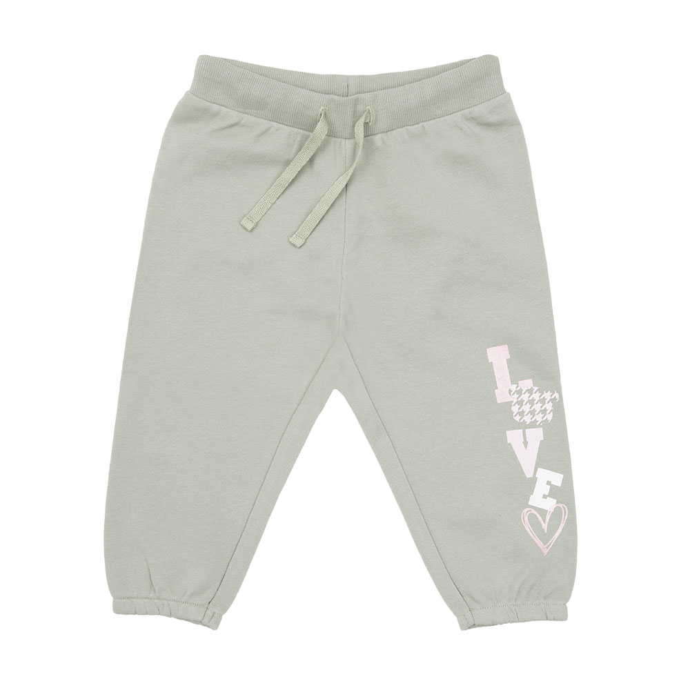 Pantalone Felpato Bimba Verde Stampato Elastico Morbido
