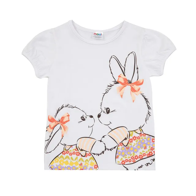 Maglietta jersey bimba bianca stampa cuccioli