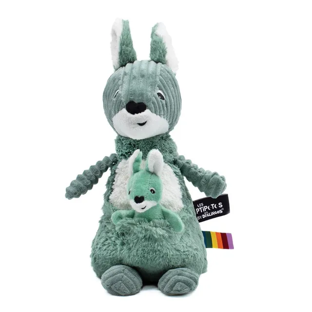 Les Deglingos Allezou peluche canguro verde mamma e bebè
