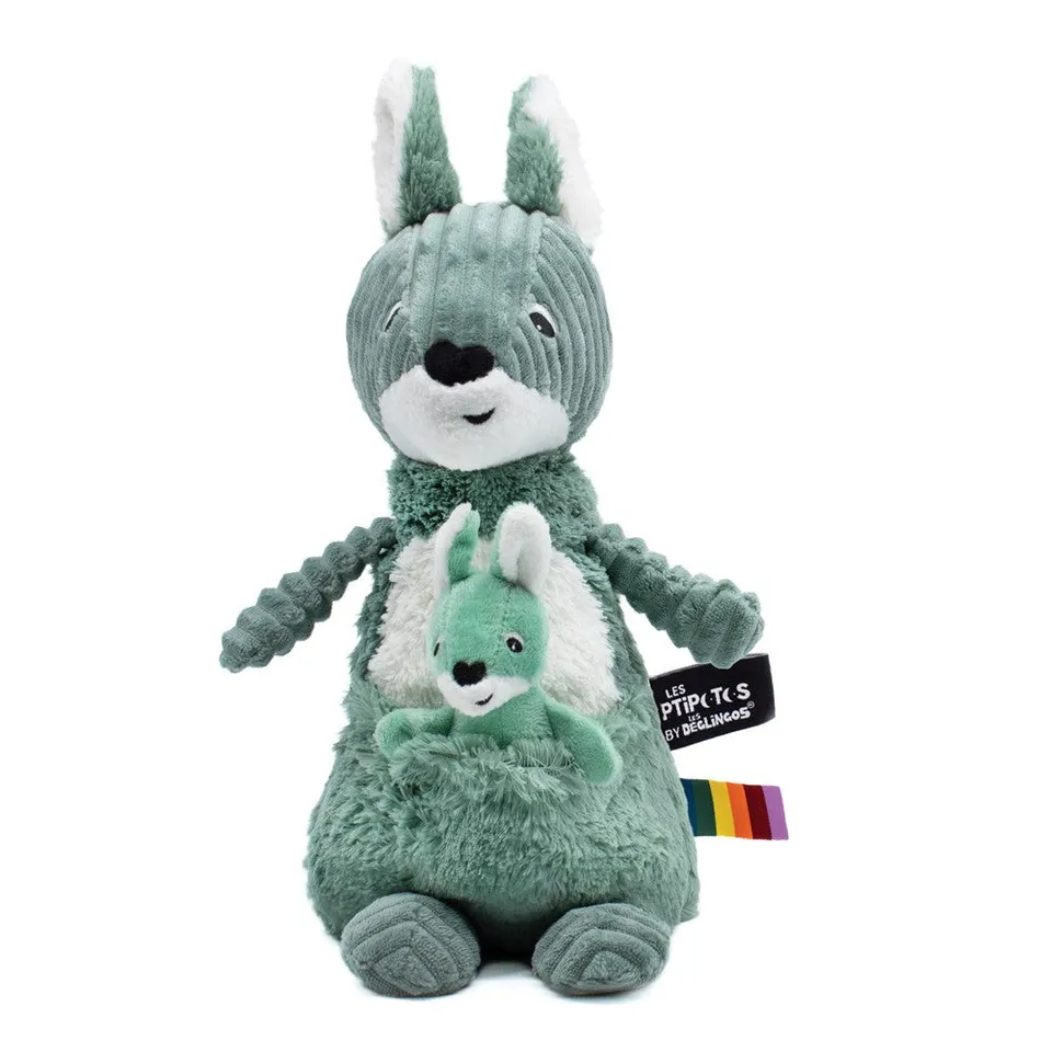 Les Deglingos Allezou peluche canguro verde mamma e bebè