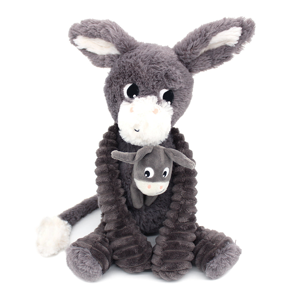 Les Deglingos Ptipotos Poitou Peluche Asinello Mamma e Bebè Grigio